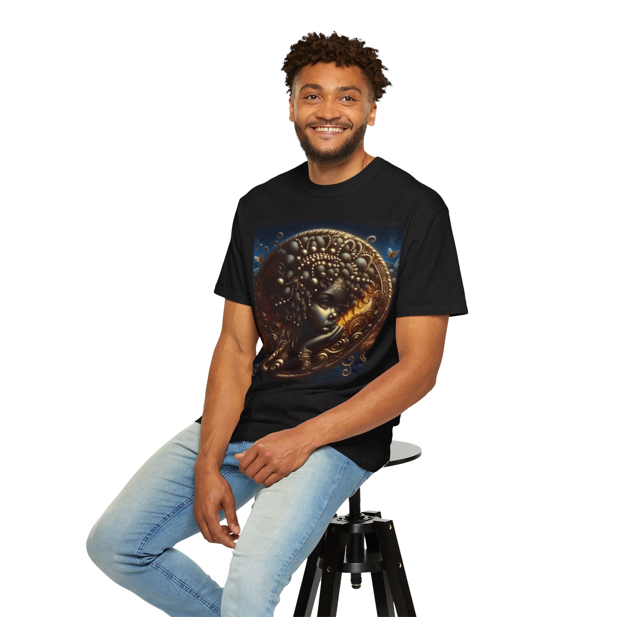 Black Angel Watching from Heaven T-shirt, African American, Black Heritage, Black Art Tee, Unisex Tee, Garment-Dyed Shirt, Gifts for all